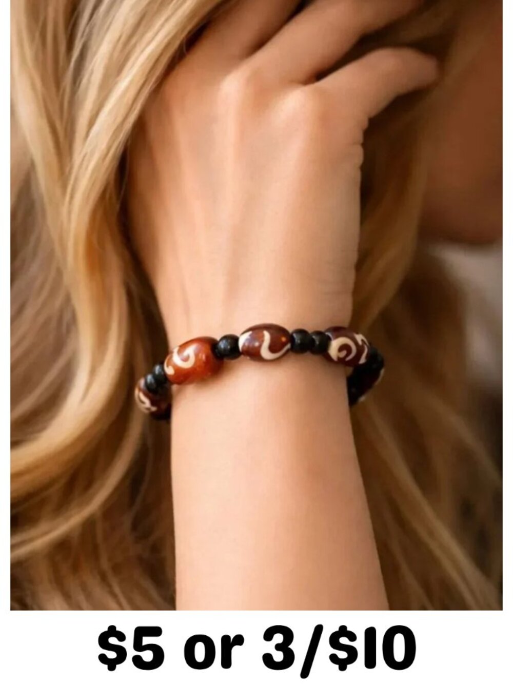 Vintage Stretch Glass Beads Bracelet 1980s